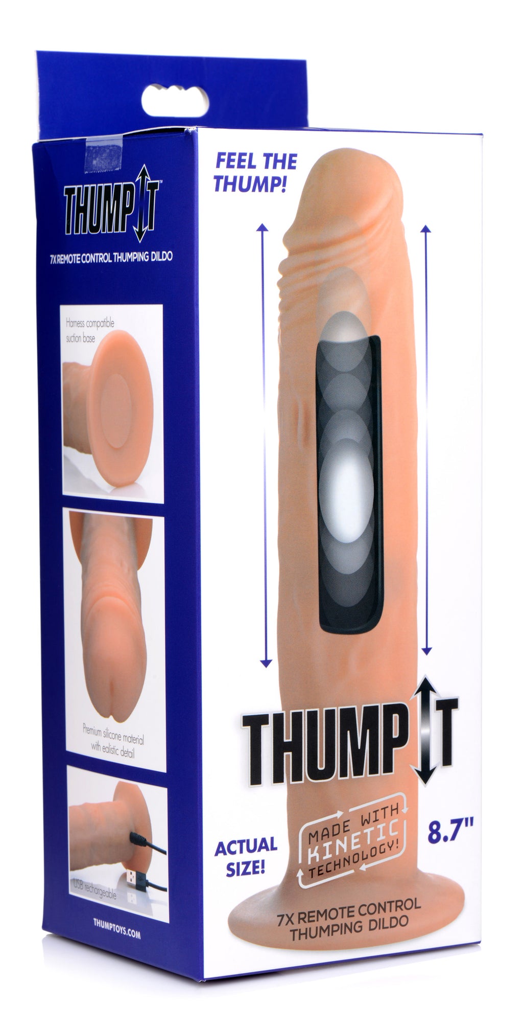 Thump It Kinetic Thumping 7X Remote Control Dildo - Large Flesh