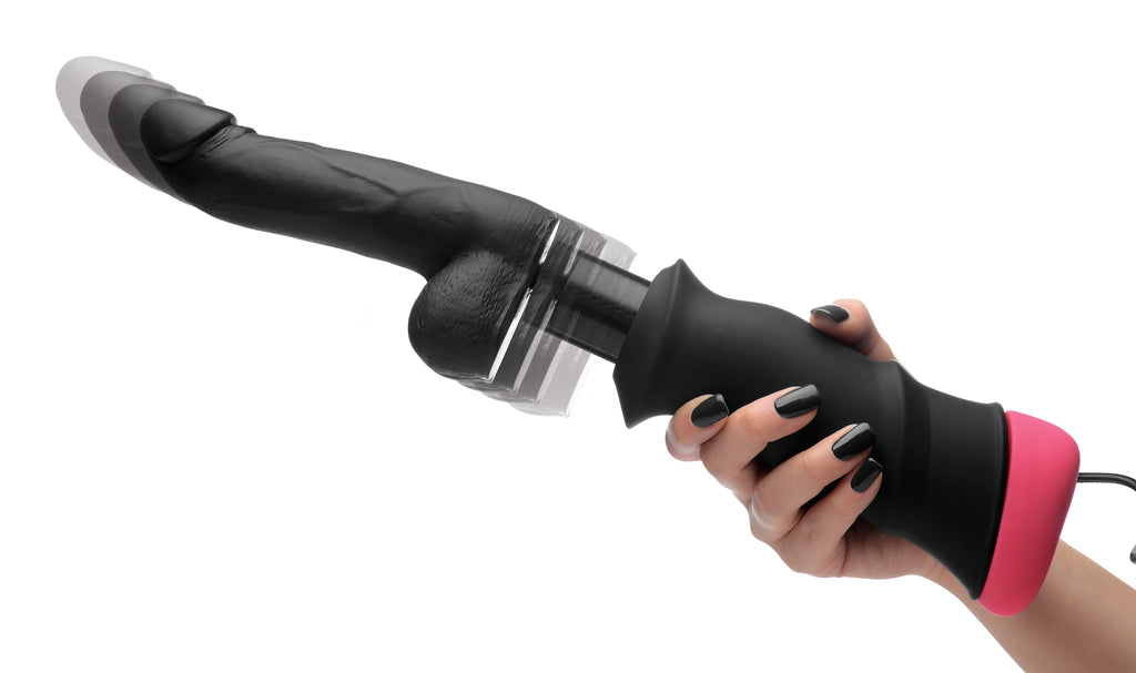 LoveBotz Mega-Pounder Hand-held Thrusting Silicone Dildo Black