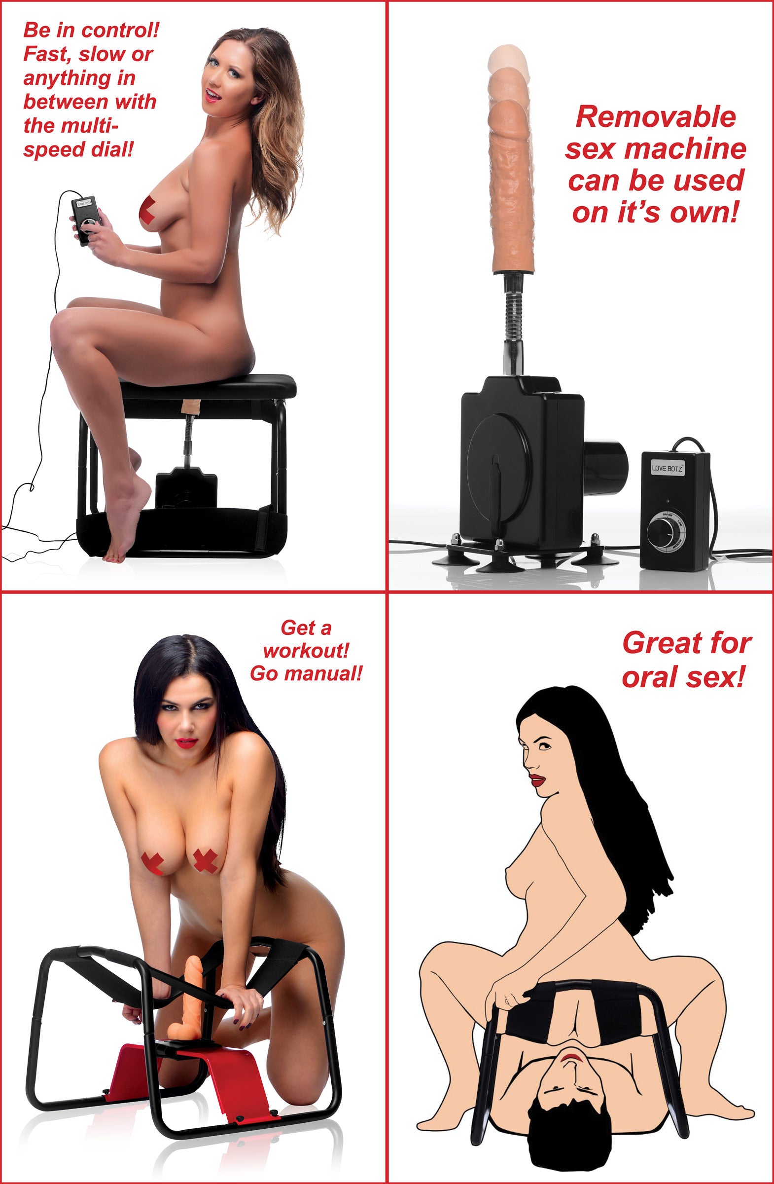 LoveBotz 4 in 1 Banging Bench with Sex Machine Black