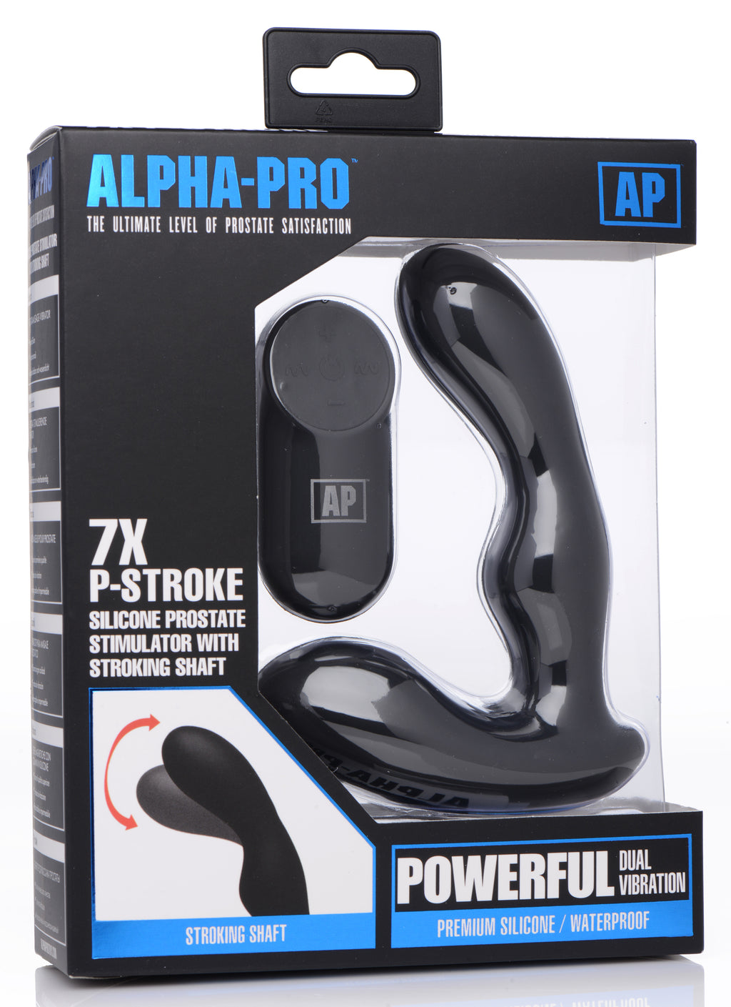 Alpha-Pro 7X P-Stroke Silicone Prostate Stimulator with Stroking Shaft Black