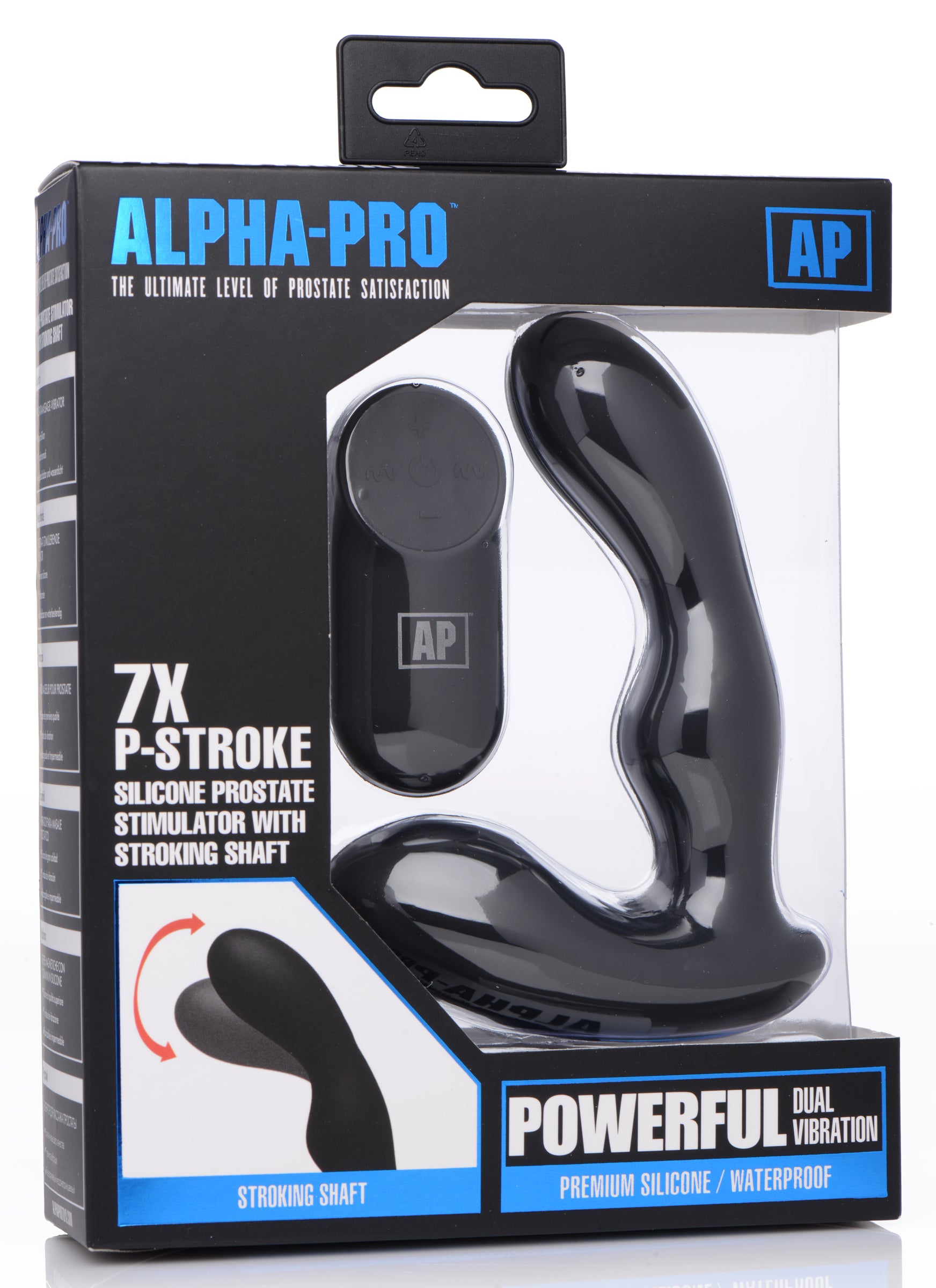 Alpha-Pro 7X P-Stroke Silicone Prostate Stimulator with Stroking Shaft Black