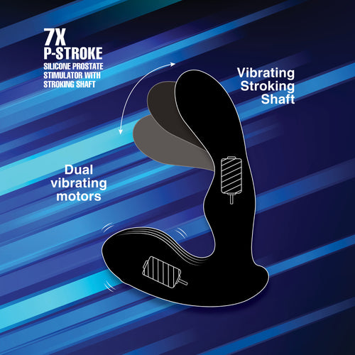 Alpha-Pro 7X P-Stroke Silicone Prostate Stimulator with Stroking Shaft Black
