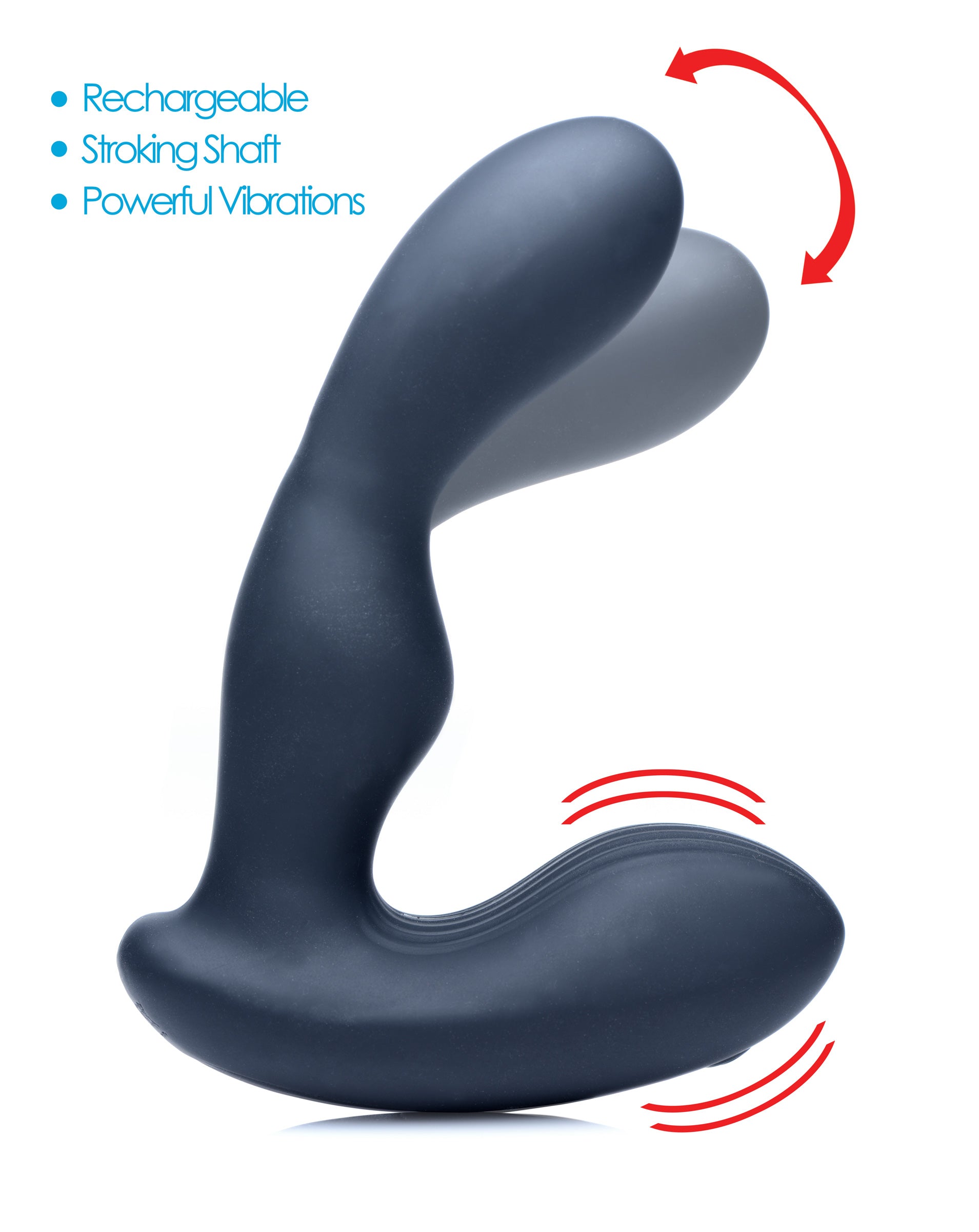 Alpha-Pro 7X P-Stroke Silicone Prostate Stimulator with Stroking Shaft Black