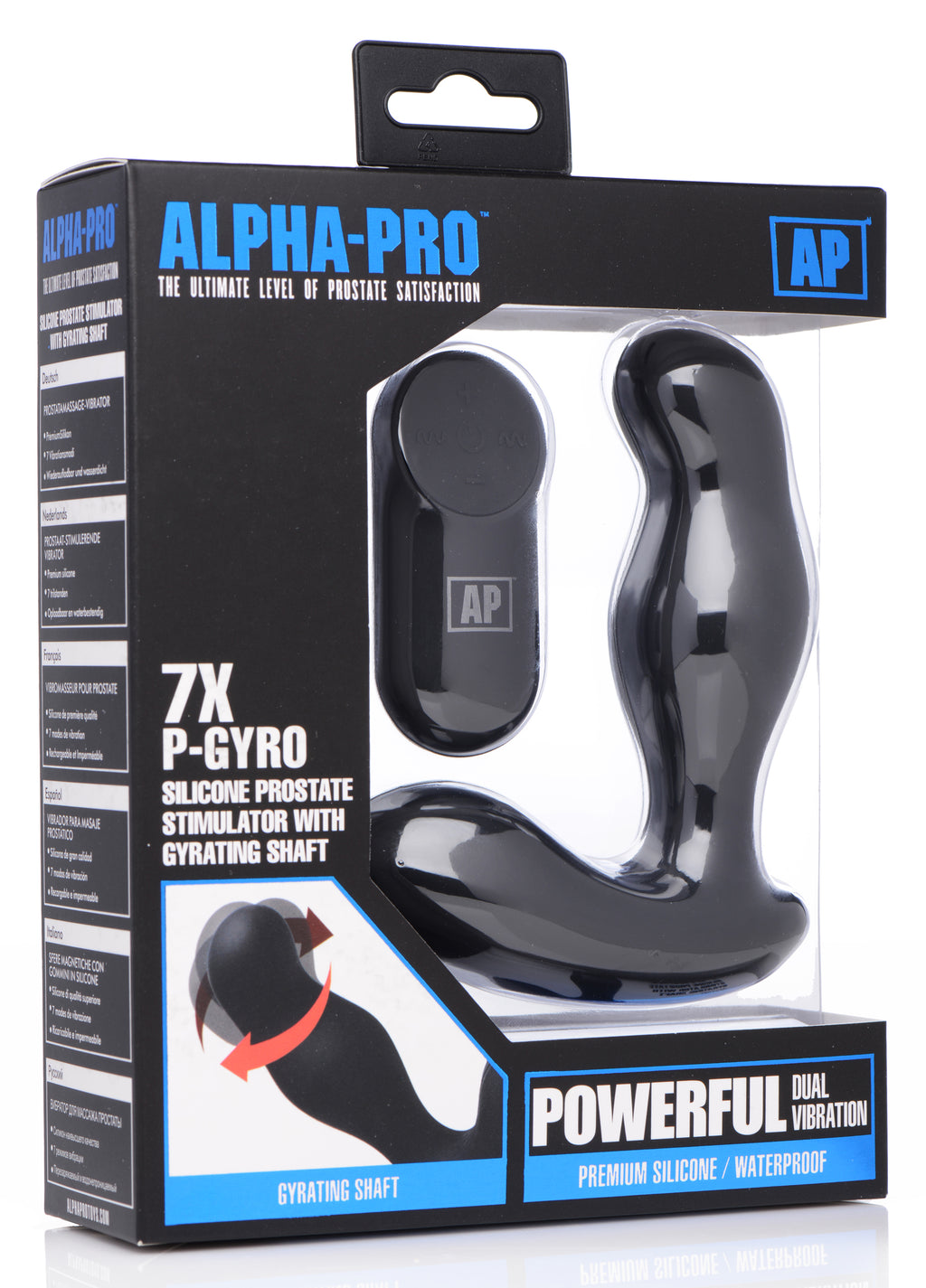 Alpha-Pro 7X P-Gyro Silicone Prostate Stimulator with Gyrating Shaft Black