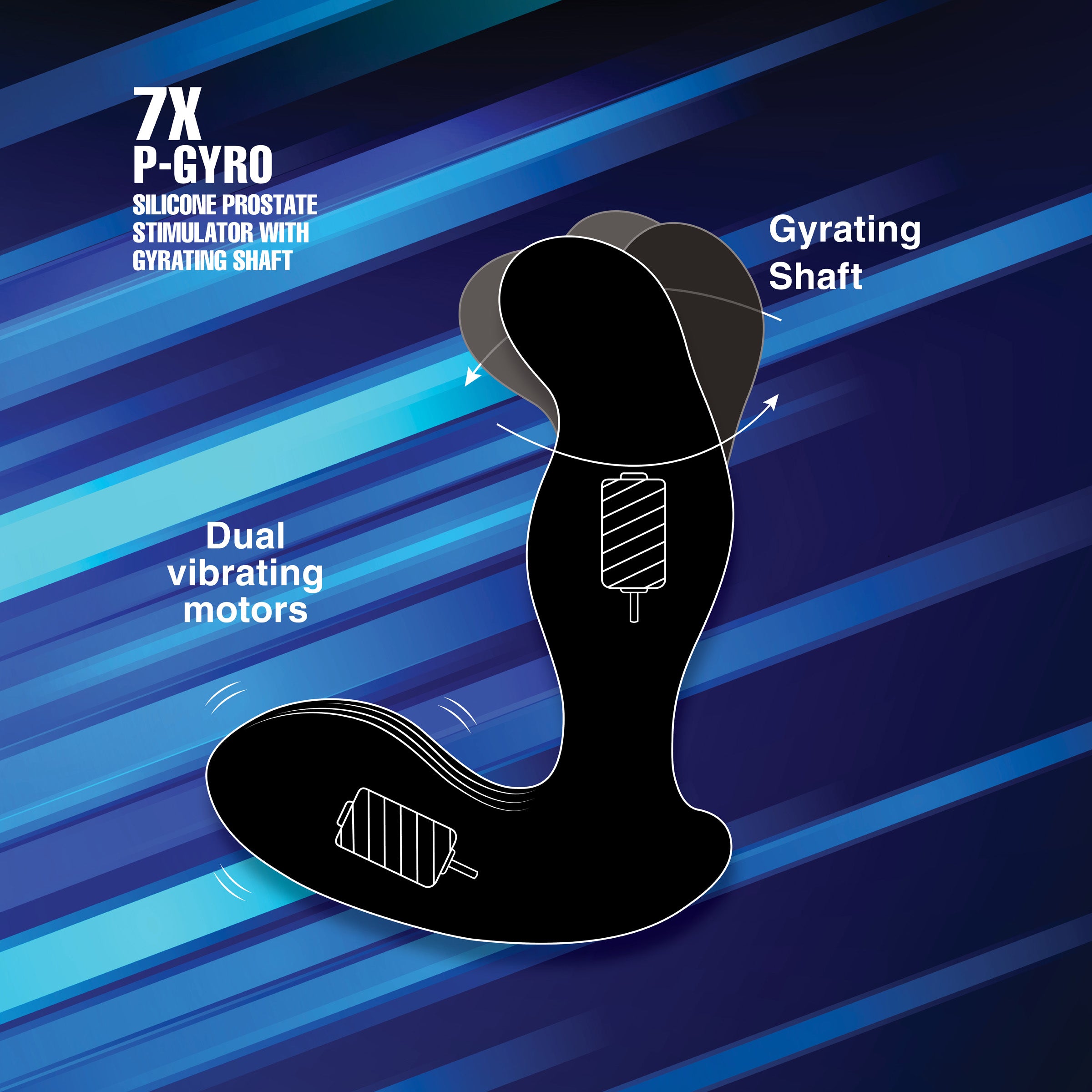Alpha-Pro 7X P-Gyro Silicone Prostate Stimulator with Gyrating Shaft Black
