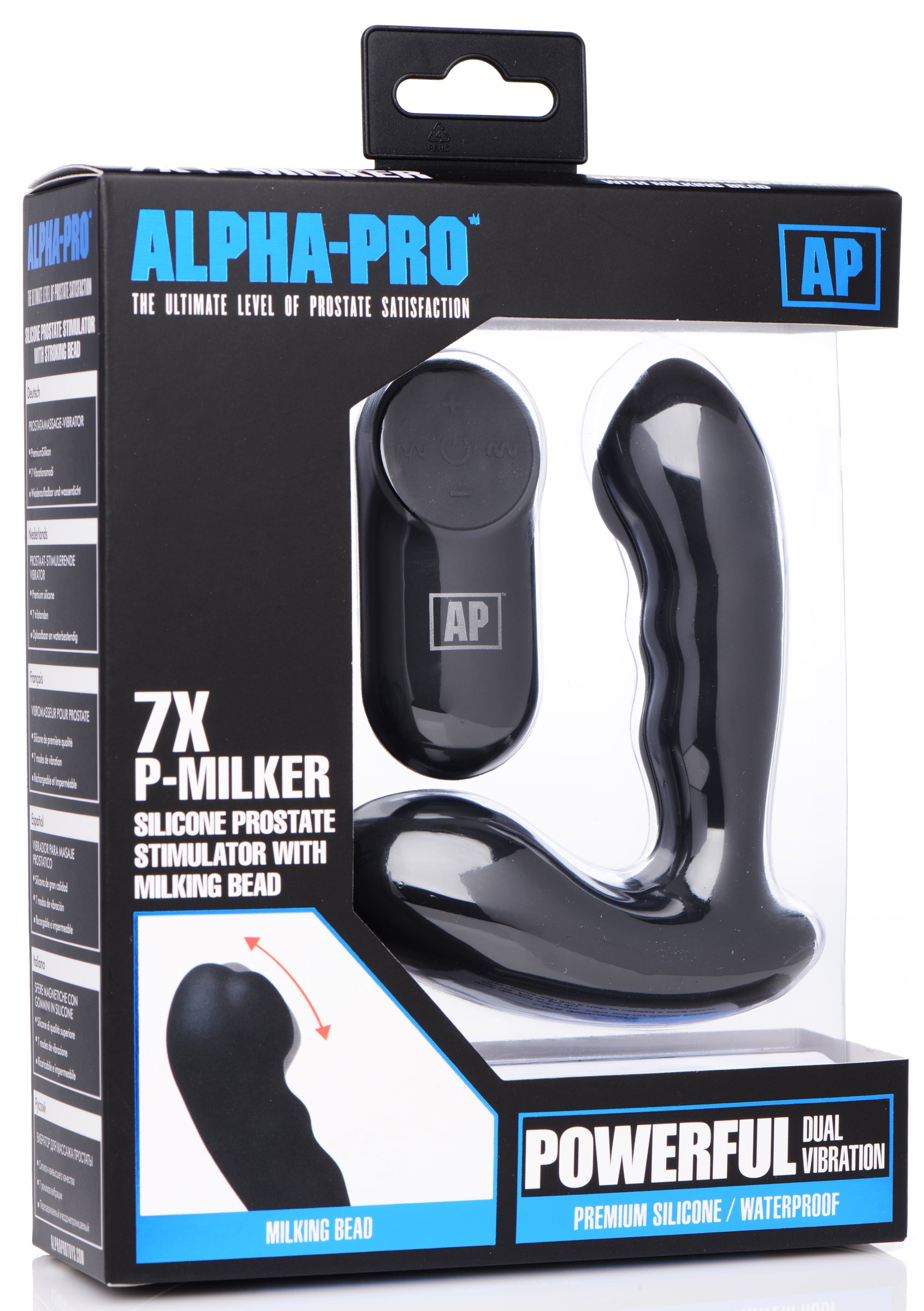 Alpha-Pro 7X P-Milker Silicone Prostate Stimulator with Milking Bead Black