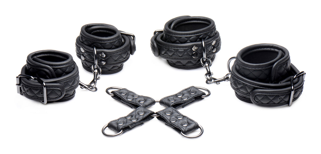 Master Series Concede Wrist and Ankle Restraint Set With Bonus Hog-Tie Adaptor Black