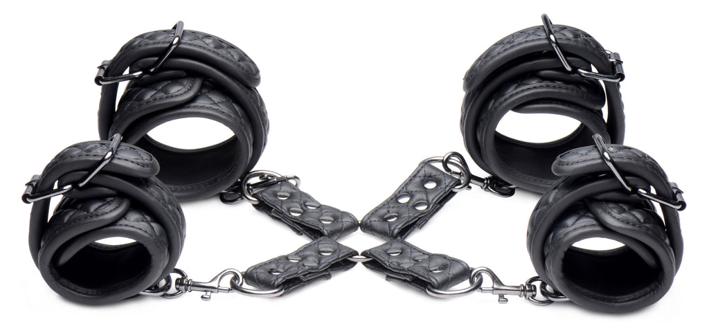 Master Series Concede Wrist and Ankle Restraint Set With Bonus Hog-Tie Adaptor Black