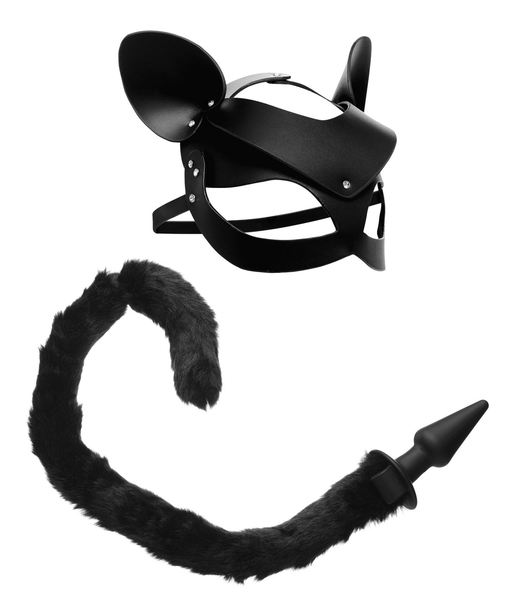 Tailz Cat Tail Anal Plug and Mask Set Black