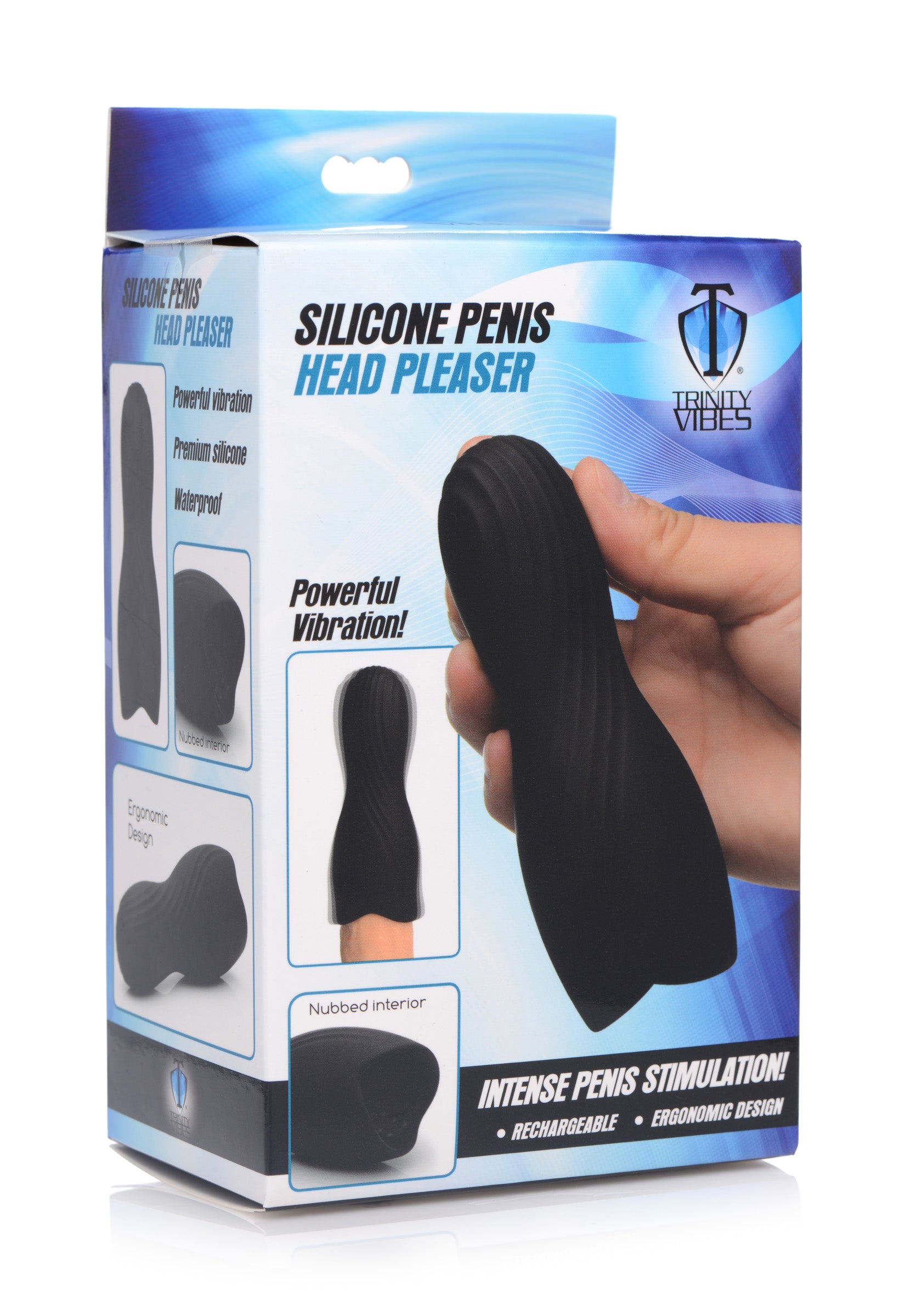 Trinity Men Vibrating Rechargeable Penis Pleaser Black