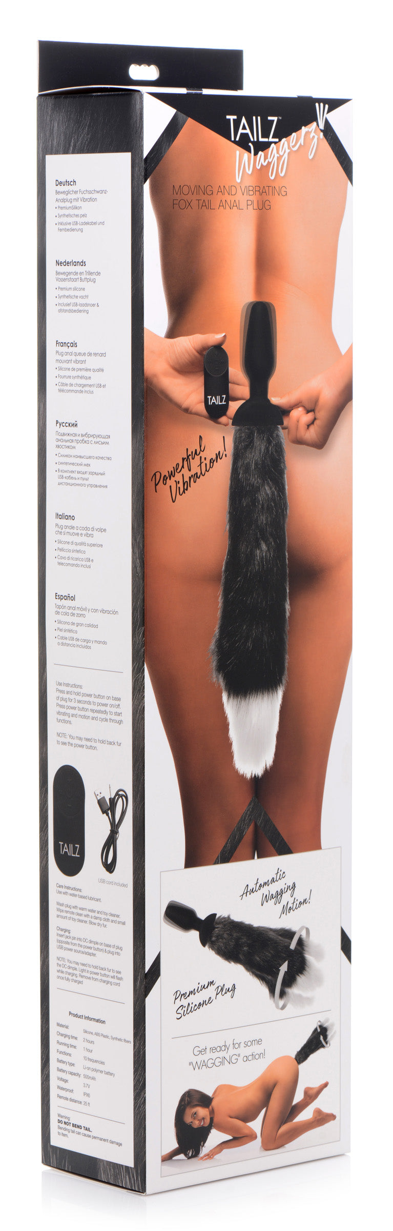 Tailz Remote Control Wagging Fox Tail Anal Plug Black