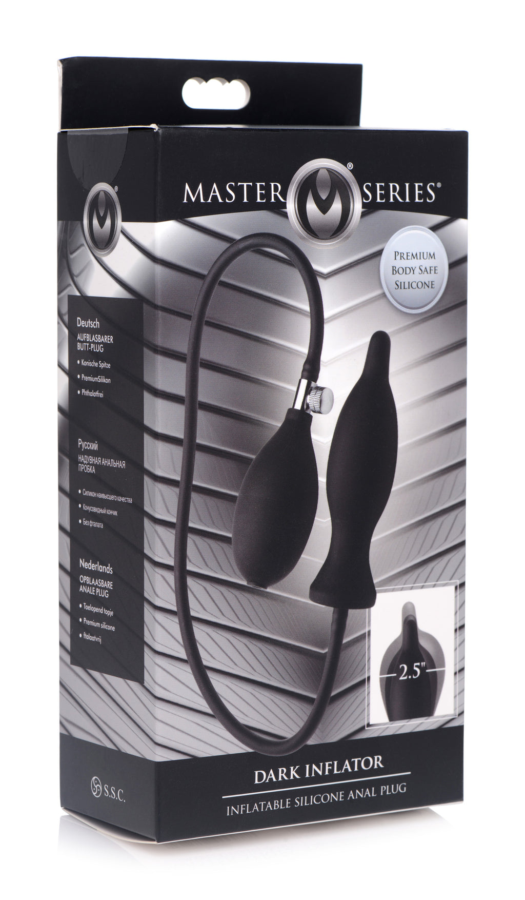 Master Series Dark Inflator Silicone Inflatable Anal Plug Black