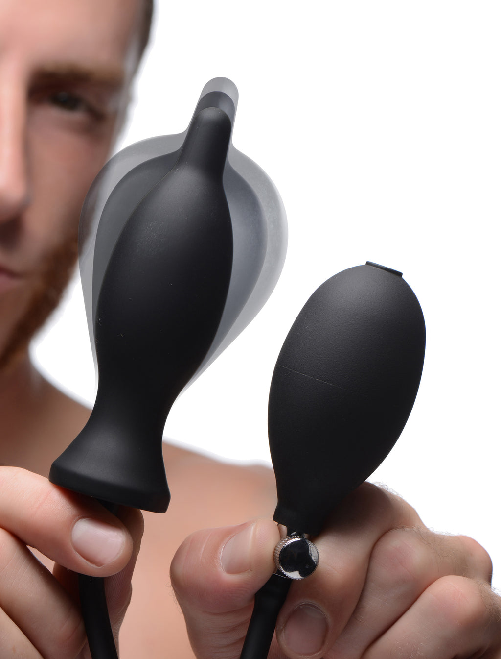 Master Series Dark Inflator Silicone Inflatable Anal Plug Black