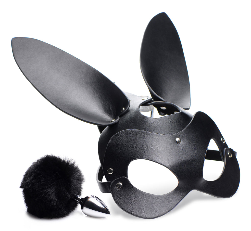 Tailz Bunny Tail Anal Plug and Mask Set Black