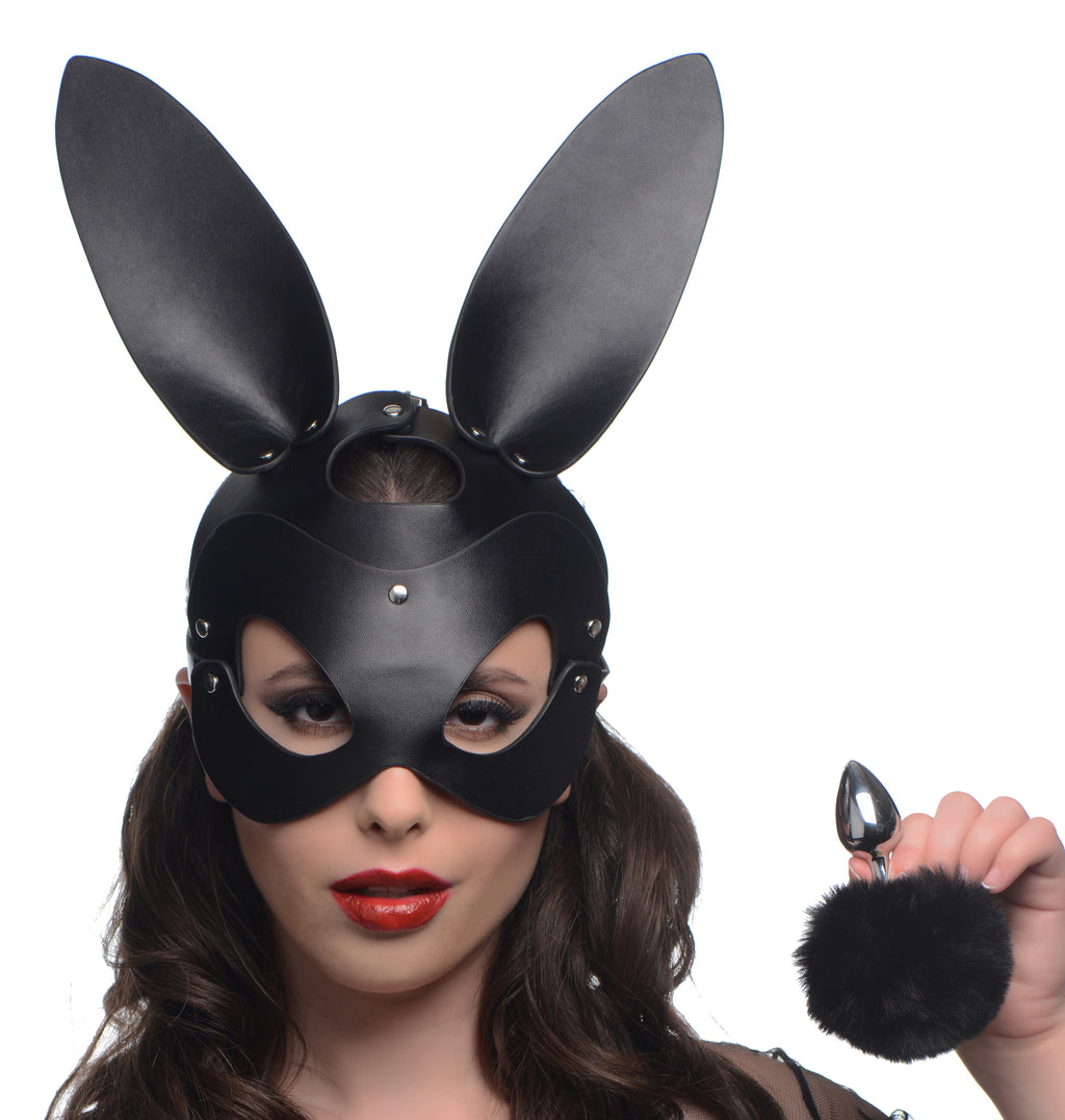 Tailz Bunny Tail Anal Plug and Mask Set Black
