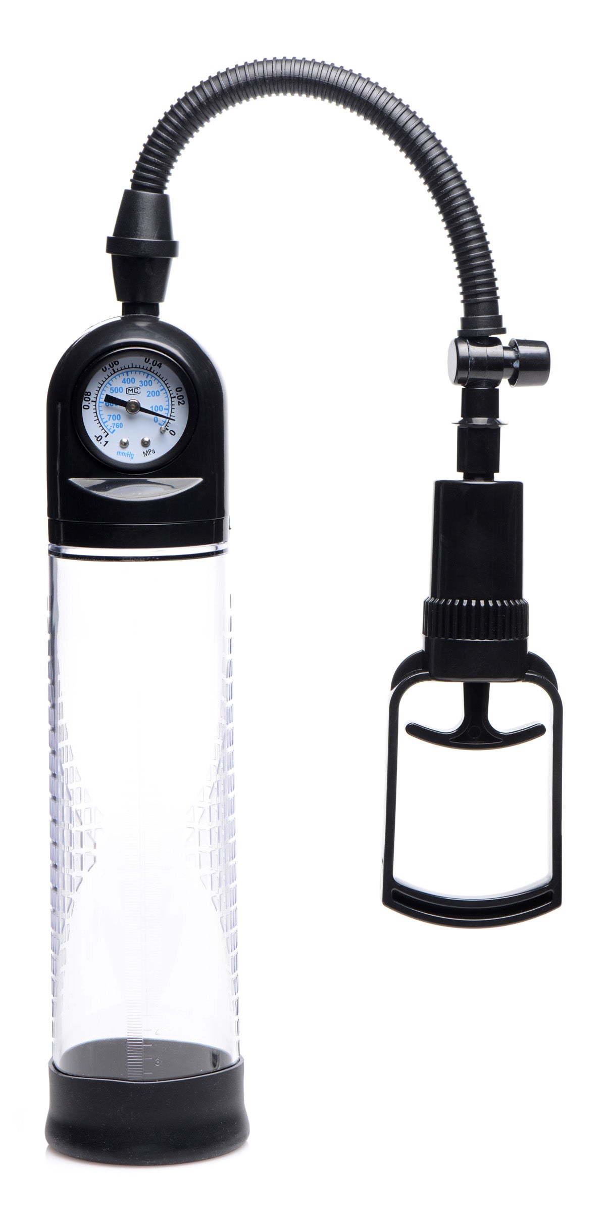 Size Matters Trigger Penis Pump with Built-in Pressure Gauge Black