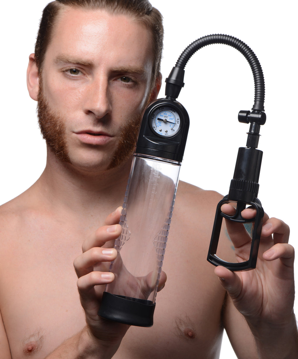 Size Matters Trigger Penis Pump with Built-in Pressure Gauge Black