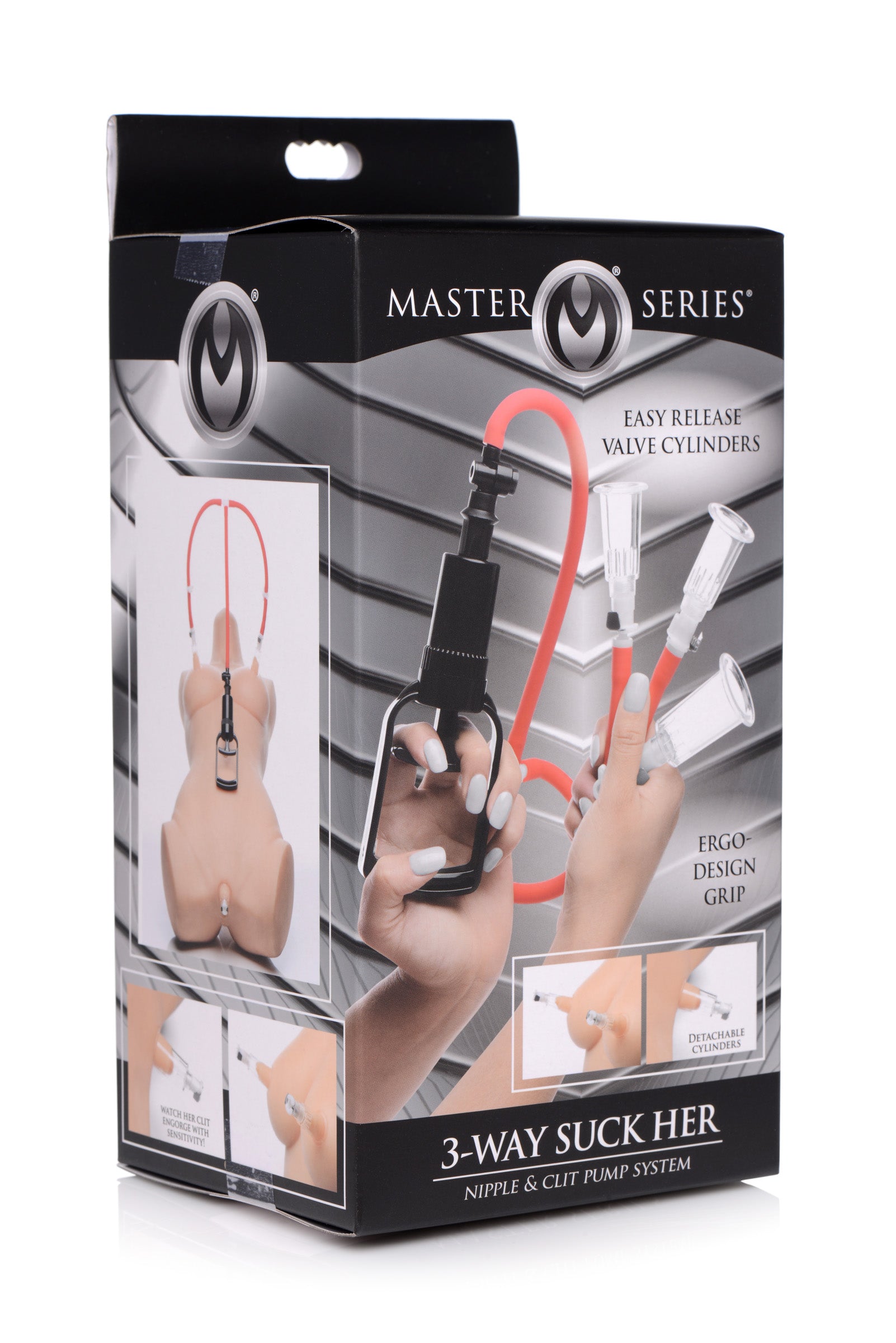 Master Series 3-Way Suck Her Nipple and Clit Pump System Red