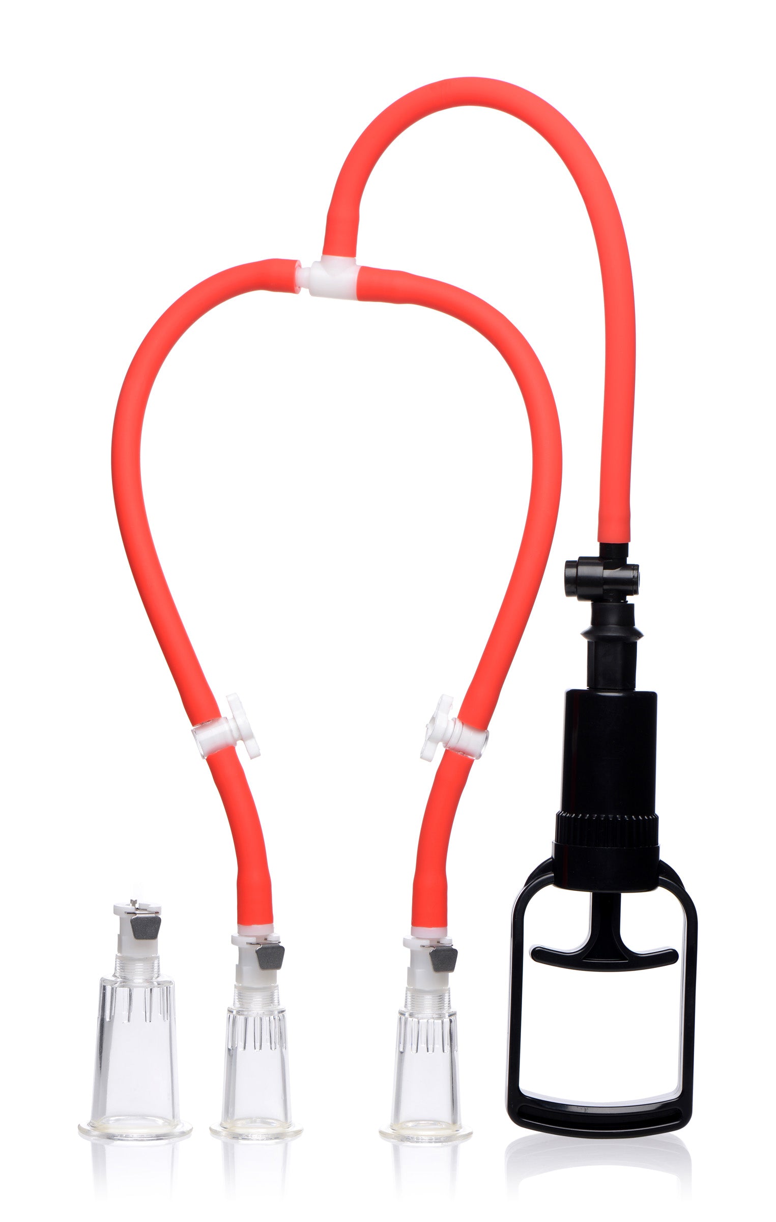 Master Series 3-Way Suck Her Nipple and Clit Pump System Red