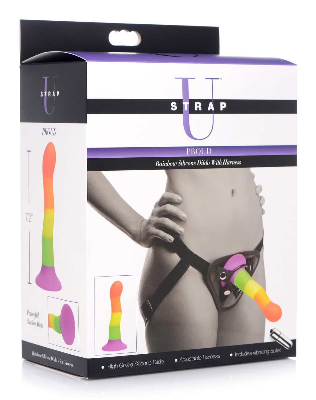 Strap U Proud Rainbow Silicone Dildo with Harness Multi