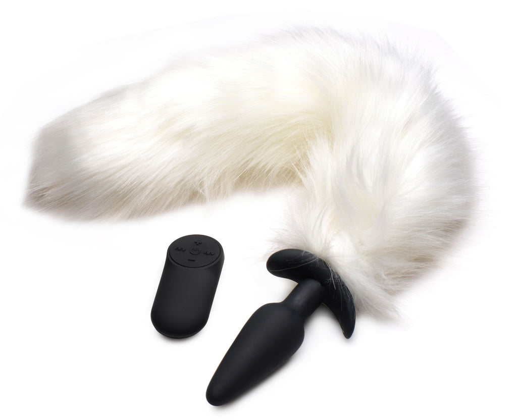 Tailz Vibrating White Fox Tail Slender Anal Plug White