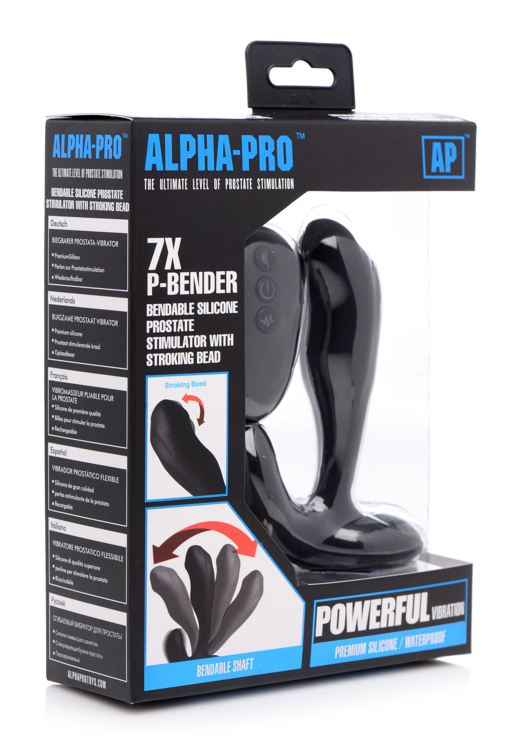 Alpha-Pro 7X Bendable Prostate Stimulator with Stroking Bead Black