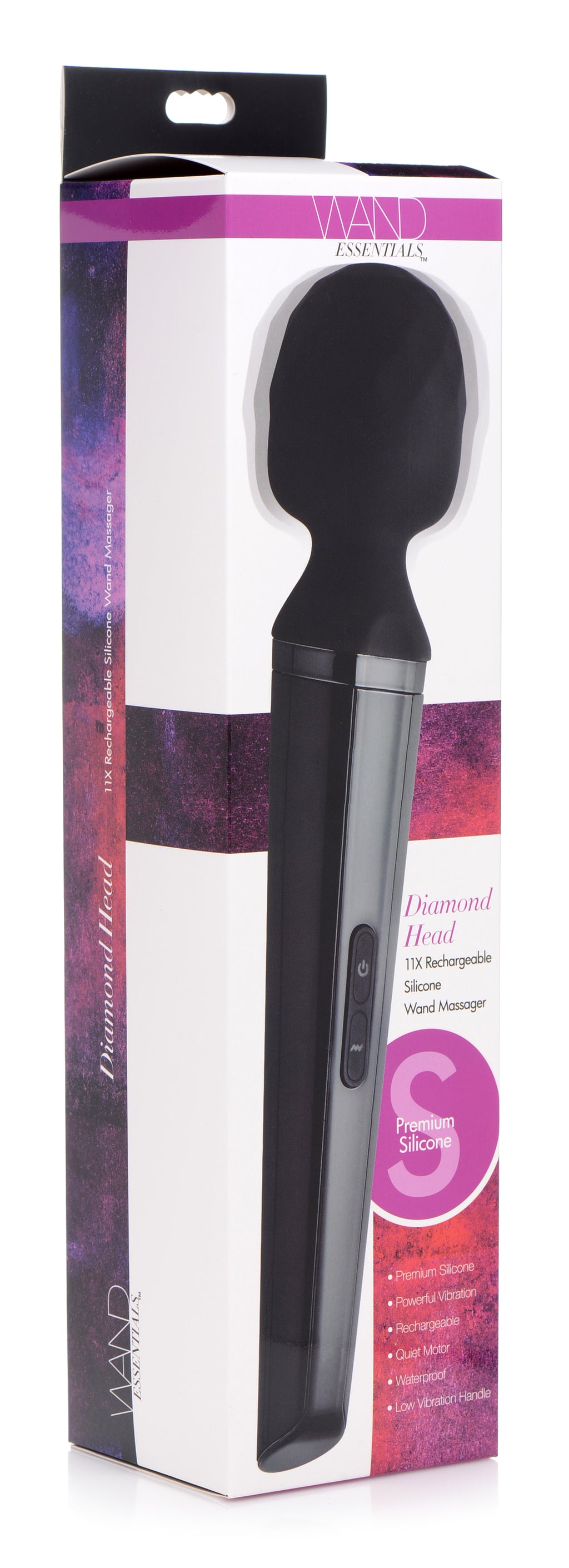 Wand Essentials Diamond Head 24X Rechargeable Silicone Wand Massager Black