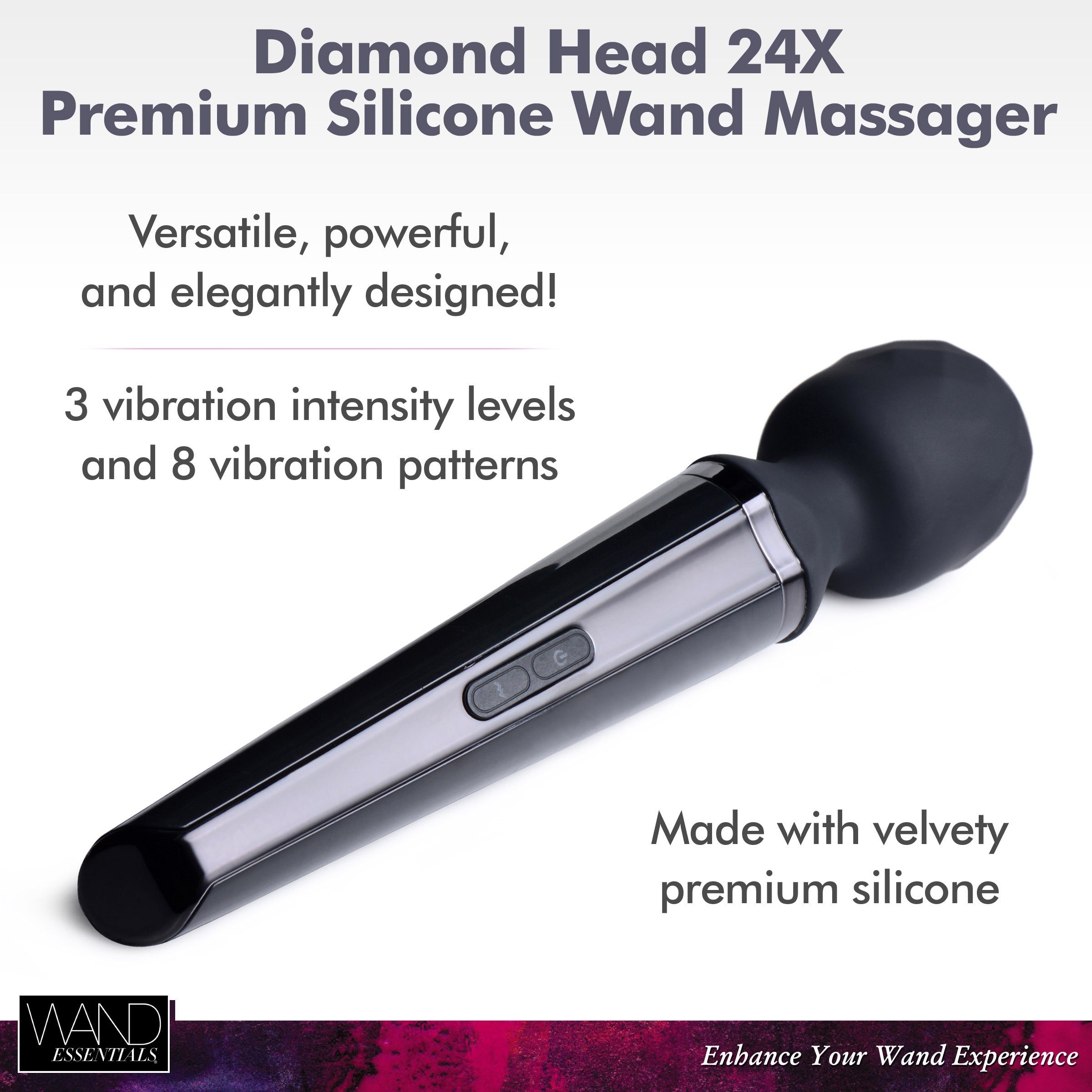 Wand Essentials Diamond Head 24X Rechargeable Silicone Wand Massager Black