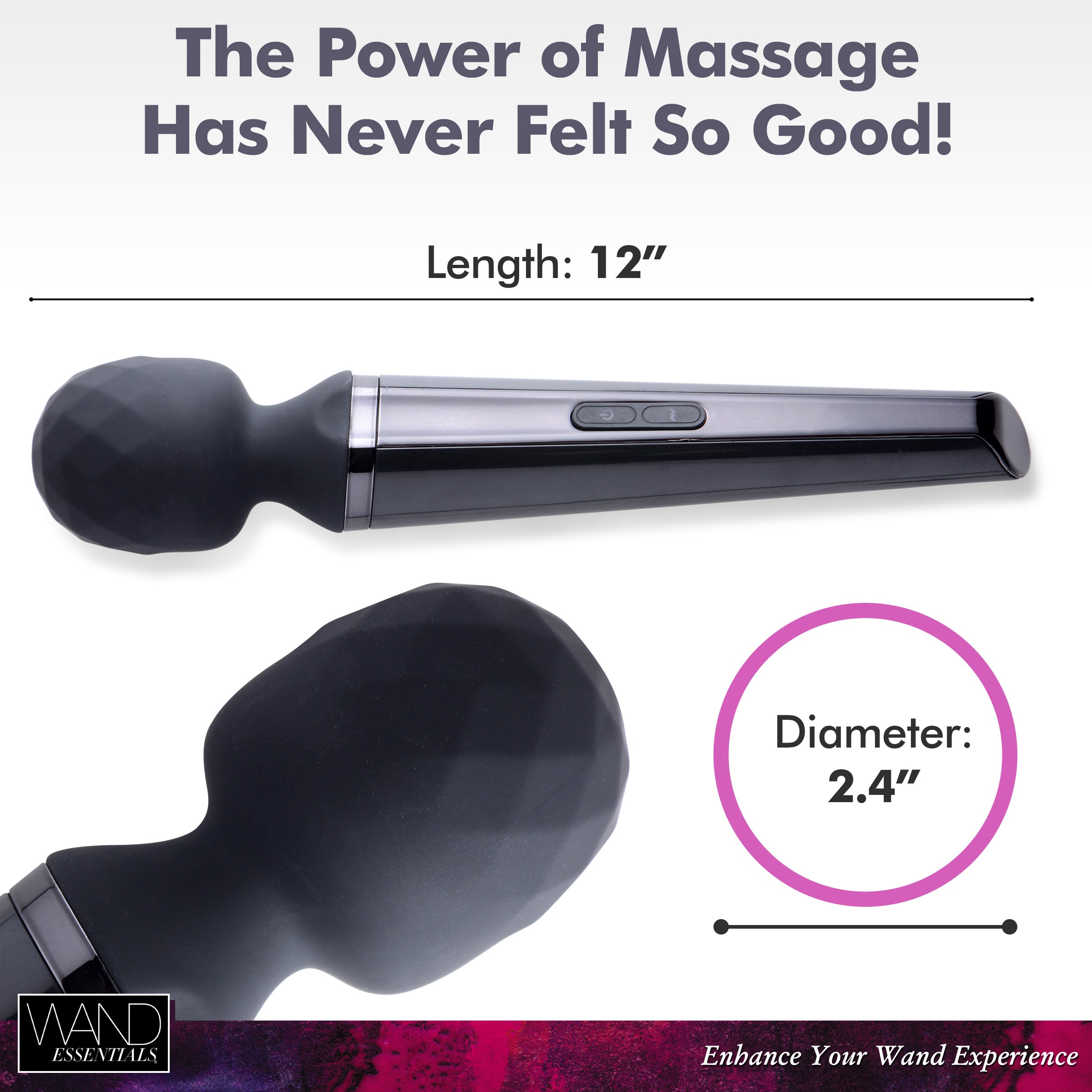 Wand Essentials Diamond Head 24X Rechargeable Silicone Wand Massager Black