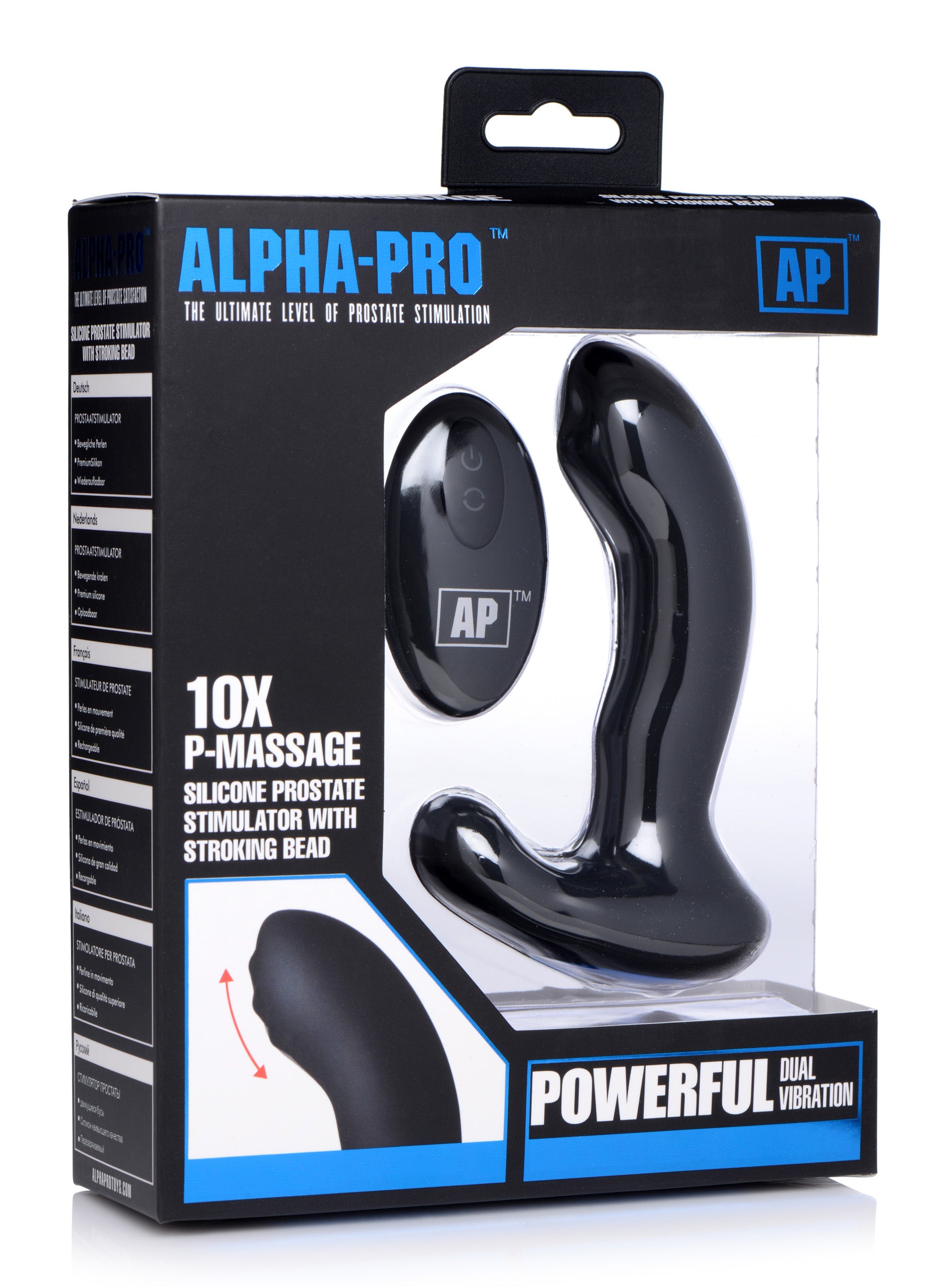 Alpha-Pro 10X P-Massage Silicone Prostate Stimulator with Stroking Bead Black