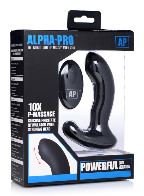 Alpha-Pro 10X P-Massage Silicone Prostate Stimulator with Stroking Bead Black