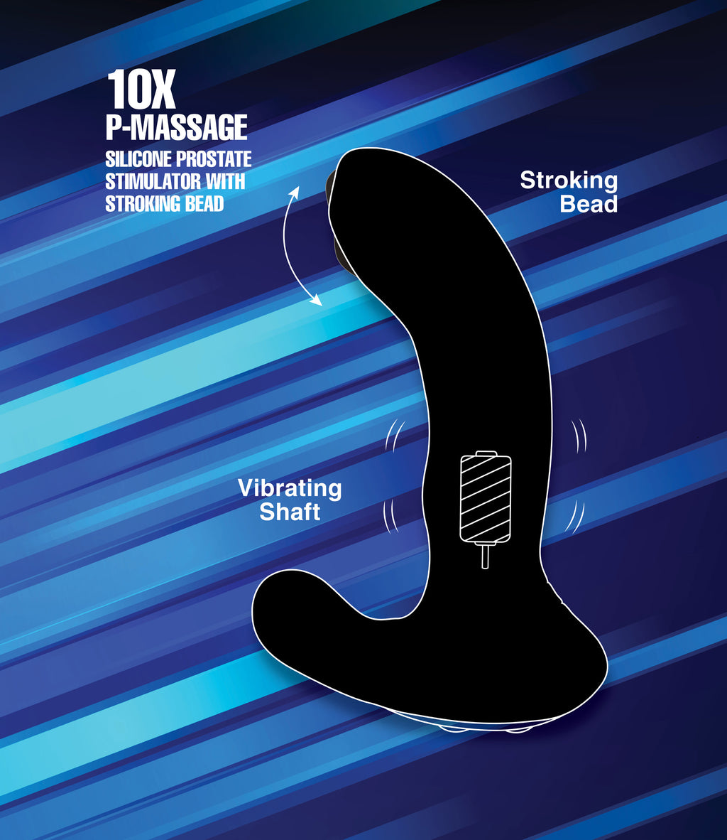 Alpha-Pro 10X P-Massage Silicone Prostate Stimulator with Stroking Bead Black