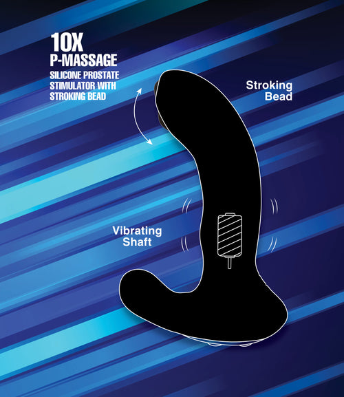 Alpha-Pro 10X P-Massage Silicone Prostate Stimulator with Stroking Bead Black