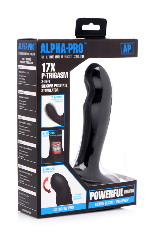 Alpha-Pro 17X P-Trigasm 3-in-1 Silicone Prostate Stimulator Black