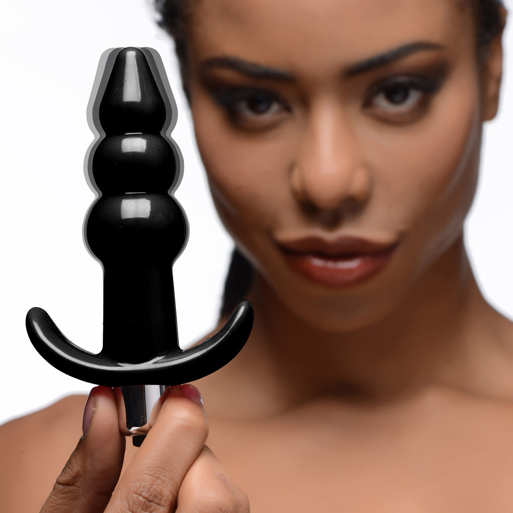 Frisky Ribbed Vibrating Butt Plug - Black Black