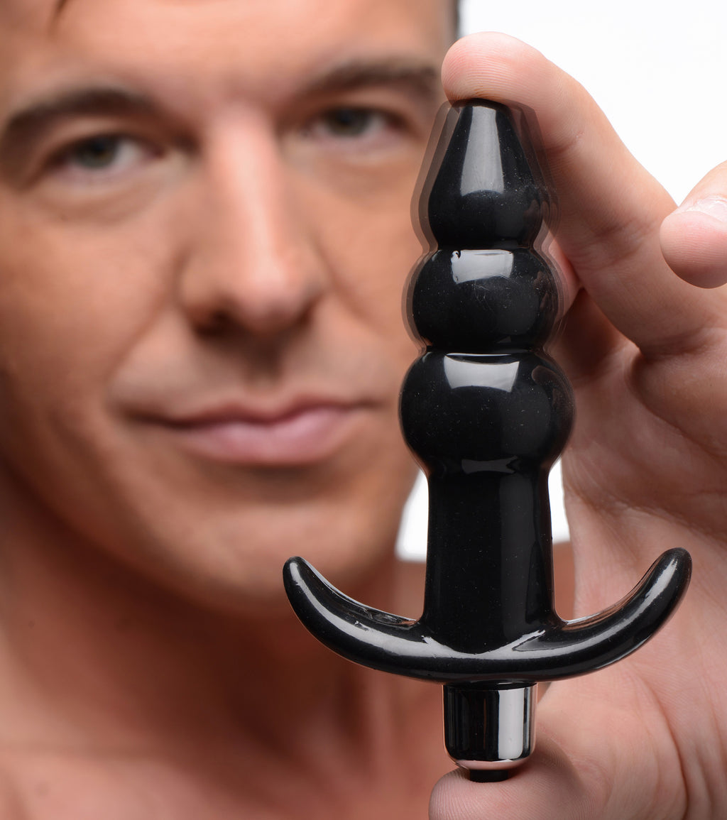 Frisky Ribbed Vibrating Butt Plug - Black Black