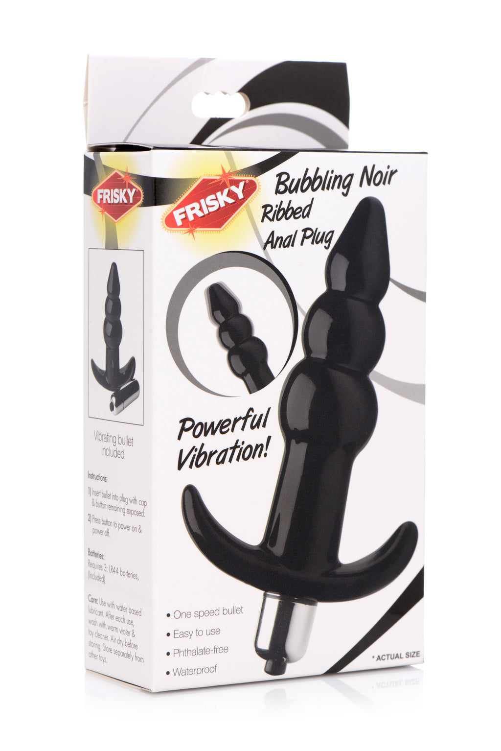 Frisky Ribbed Vibrating Butt Plug - Black Black