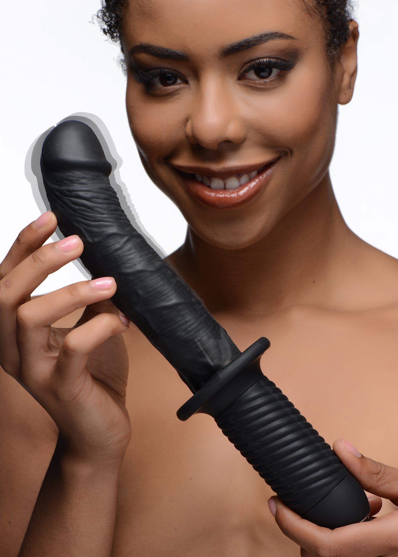 Ass Thumpers The Large Realistic 10X Silicone Vibrator with Handle Black