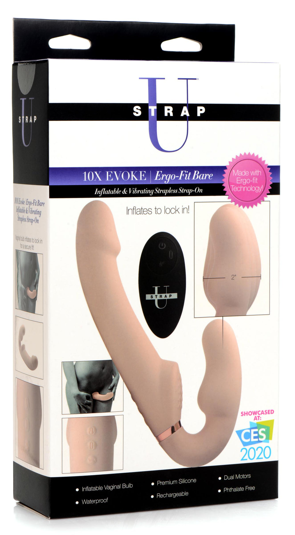 Strap U Remote Control Inflatable Vibrating Silicone Ergo Fit Strapless Strap-On Flesh