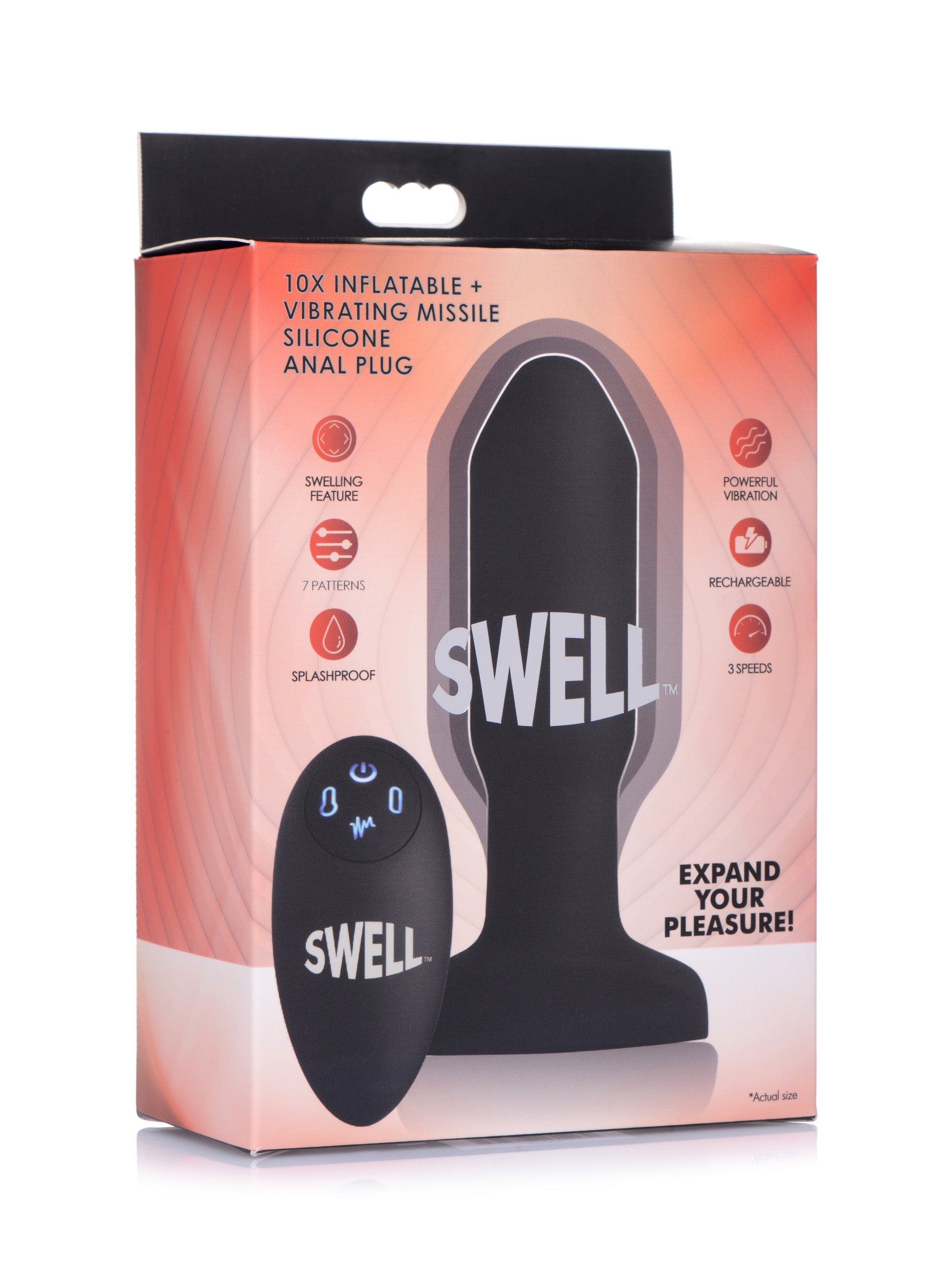 Swell Worlds First Remote Control Inflatable 10X Vibrating Missile Silicone Anal Plug Black