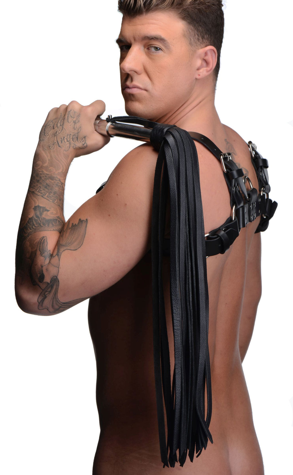 Strict Leather Leather Flogger with Stainless Steel Handle Black