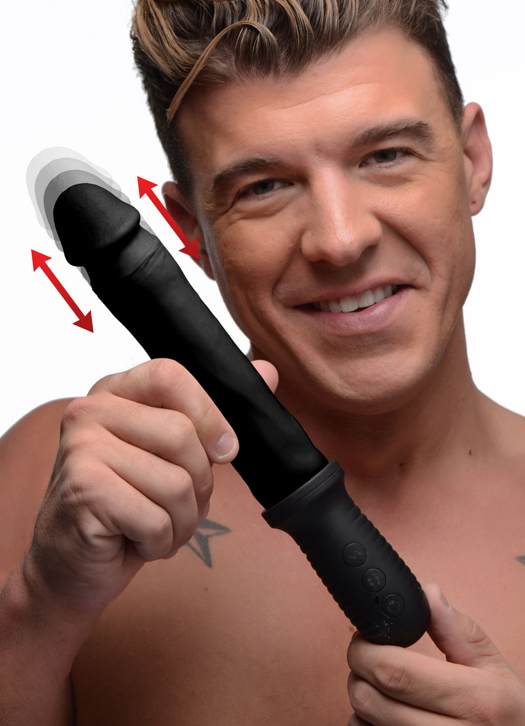 Master Series 8X Auto Pounder Vibrating and Thrusting Dildo with Handle - Black Black