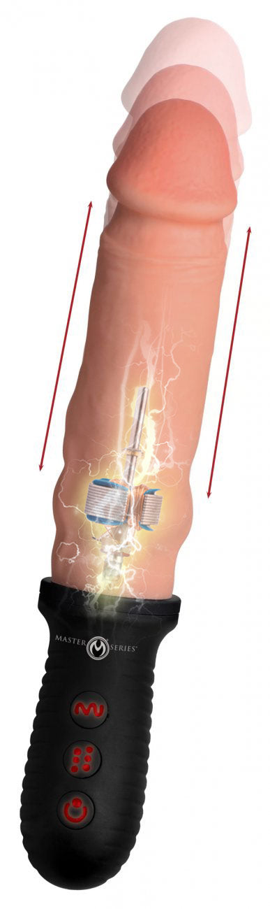 Master Series 8X Auto Pounder Vibrating and Thrusting Dildo with Handle - Black Flesh