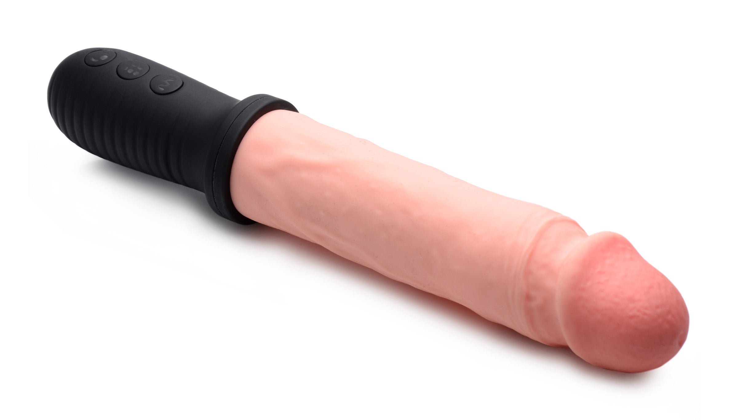Master Series 8X Auto Pounder Vibrating and Thrusting Dildo with Handle - Black Flesh