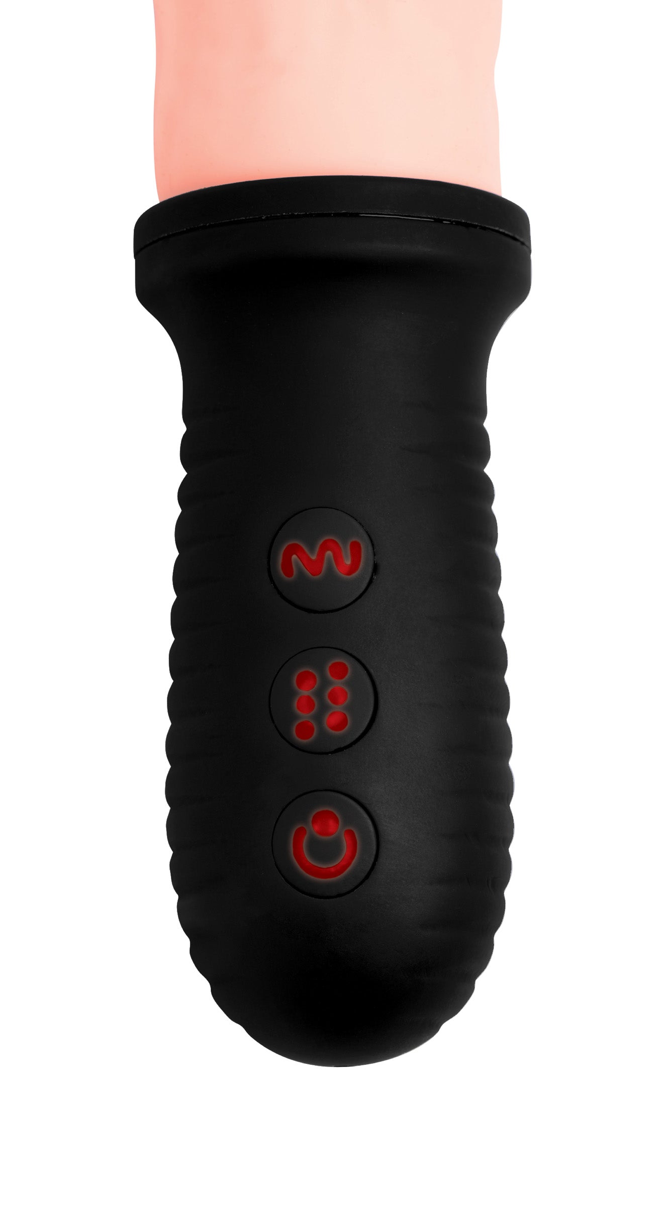 Master Series 8X Auto Pounder Vibrating and Thrusting Dildo with Handle - Black Flesh