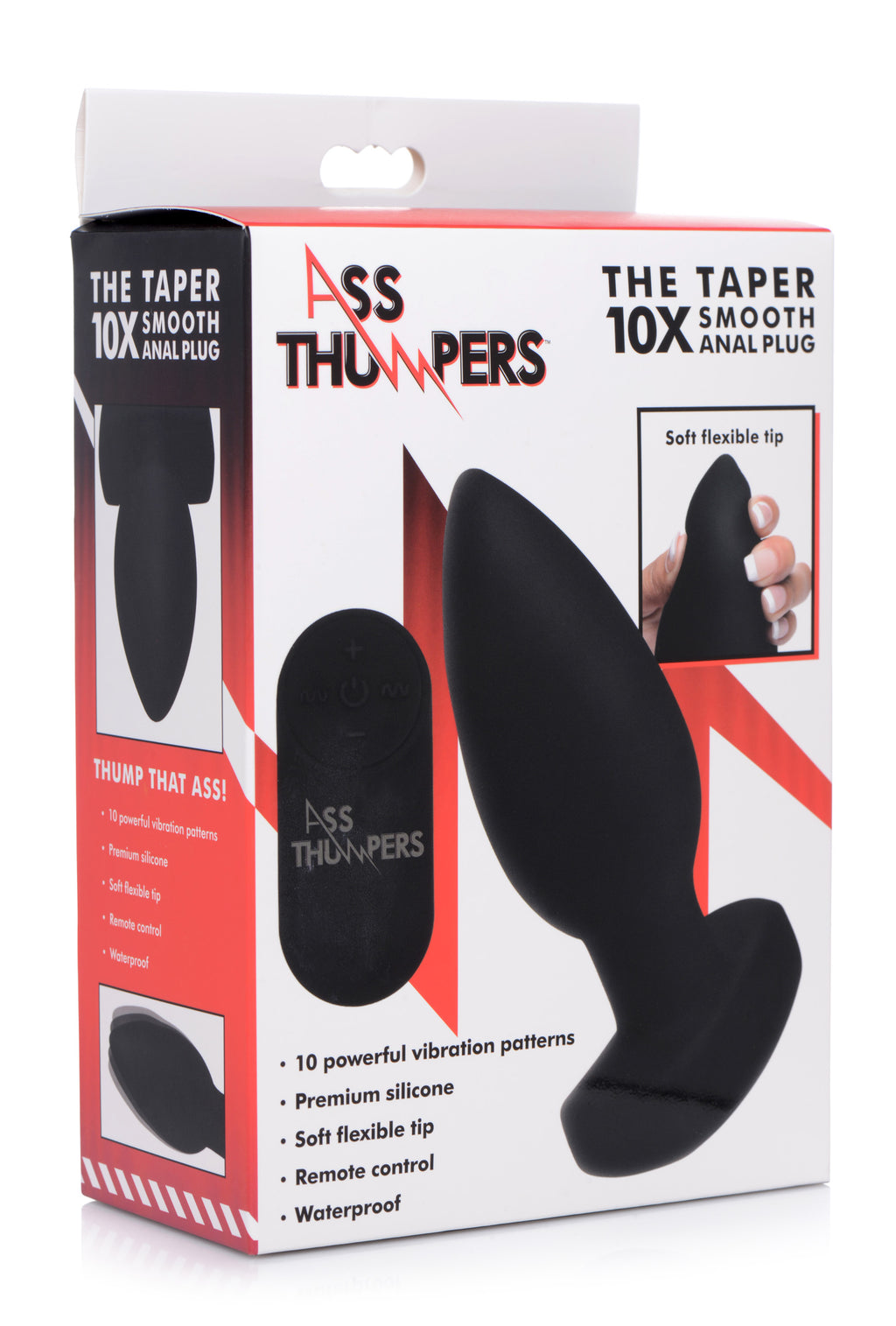 Ass Thumpers The Taper 10X Smooth Silicone Remote Control Vibrating Butt Plug Black