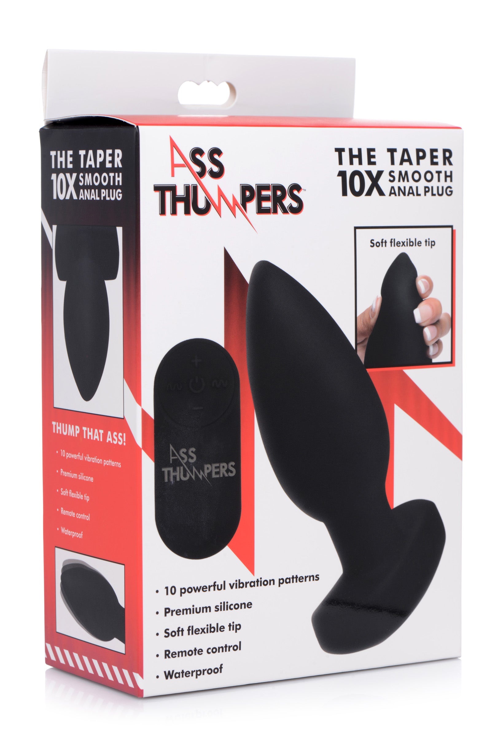 Ass Thumpers The Taper 10X Smooth Silicone Remote Control Vibrating Butt Plug Black