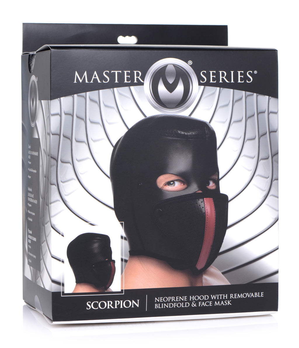Master Series Scorpion Hood With Removable Blindfold and Face Mask Black
