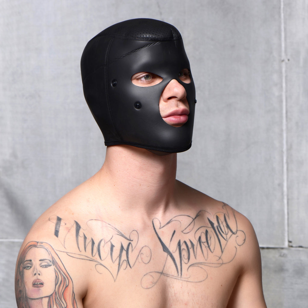 Master Series Scorpion Hood With Removable Blindfold and Face Mask Black