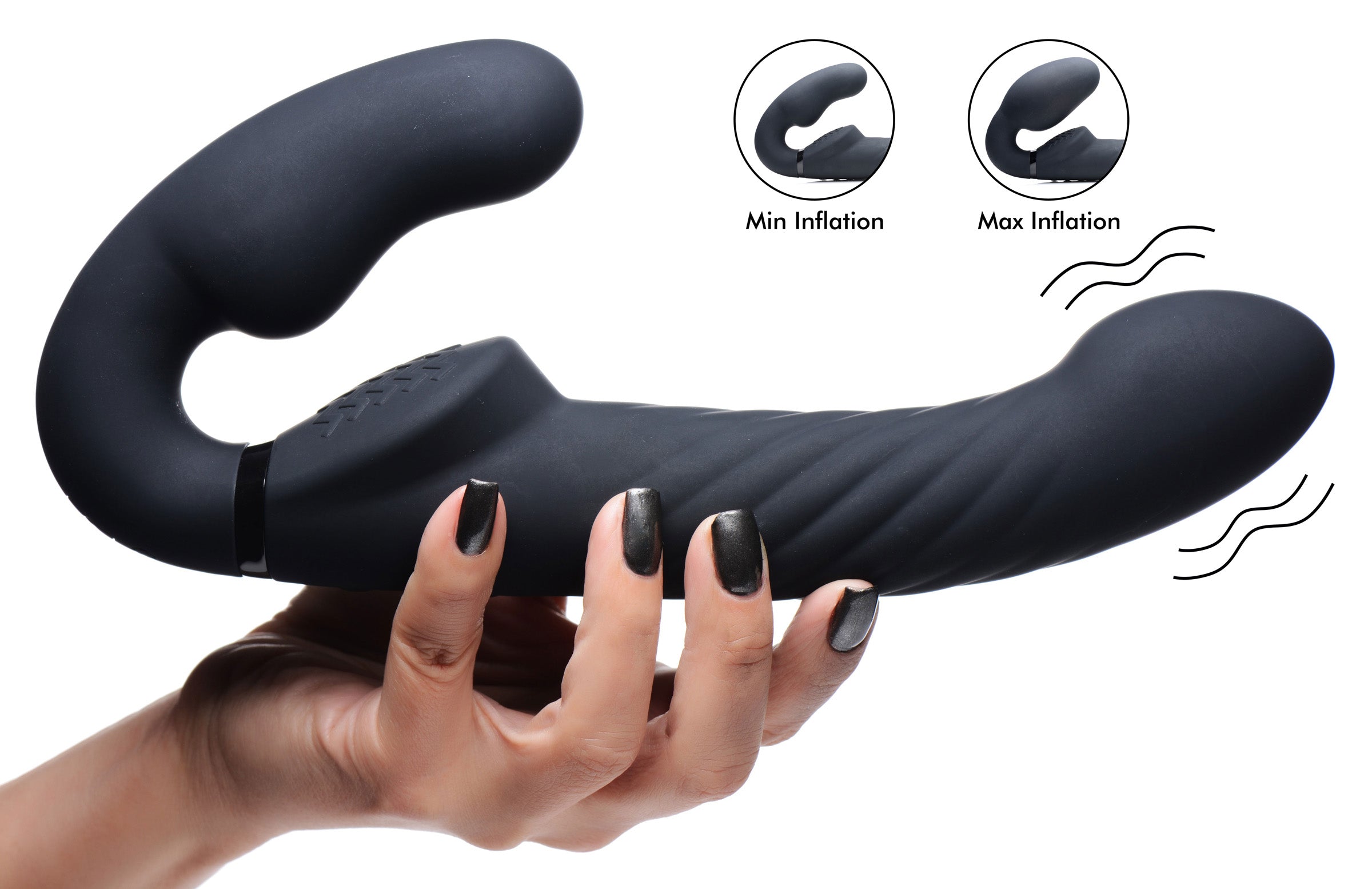 Strap U Ergo-Fit Twist Inflatable Vibrating Silicone Strapless Strap-on - Black Black